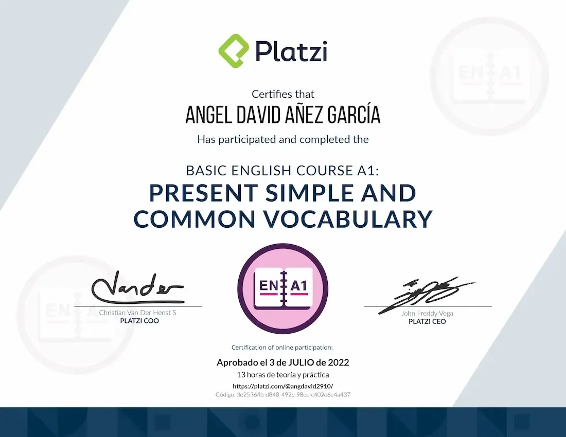 Platzi - Curso de Inglés Básico A1, Presente Simple y Vocabulario Común